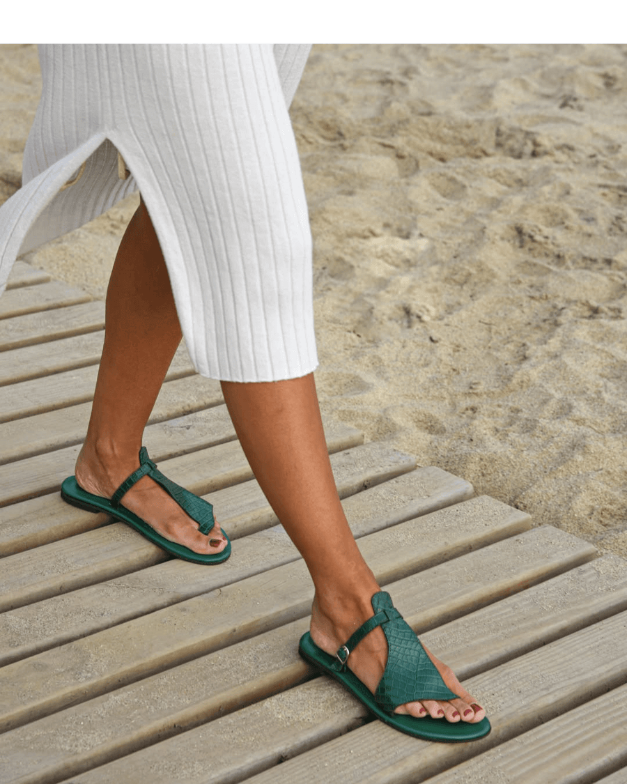 Klara – Croc-Effect Toe-Post Sandals with Buckle Strap