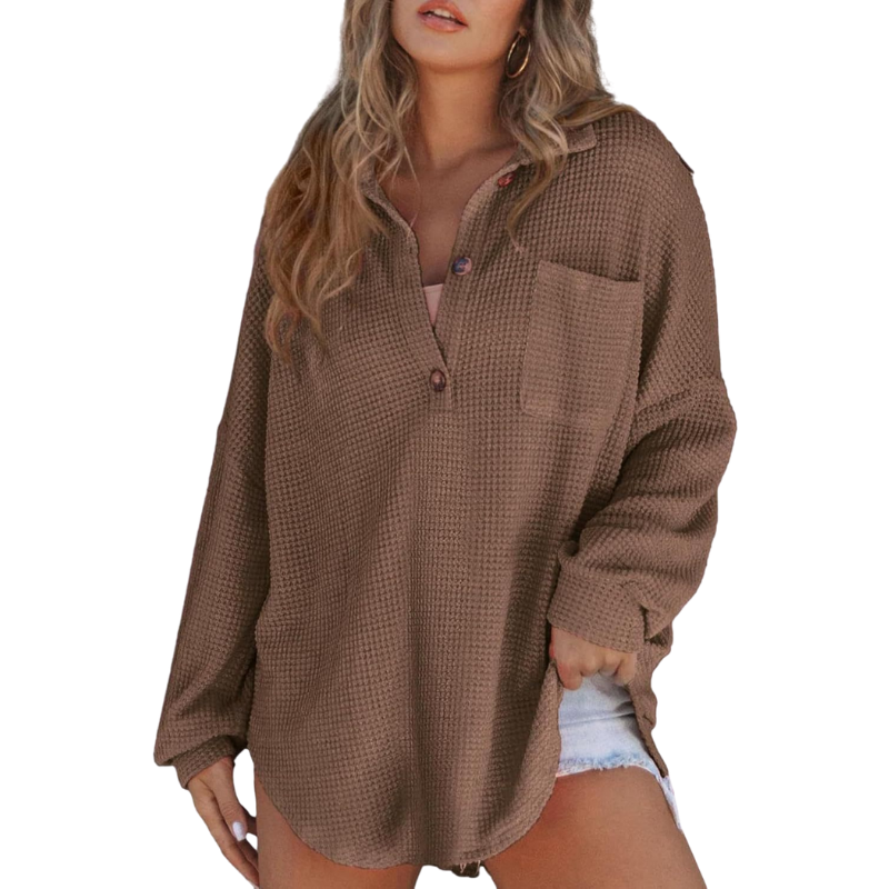 Ava – Casual Lightweight Button V Neck Tunic Blouse