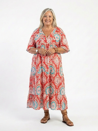 Bella – Paisley Print V-Neck Short Sleeve Midi Dress