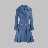 Dami - Classy Double Button Long Sleeve Coat Gray Blue