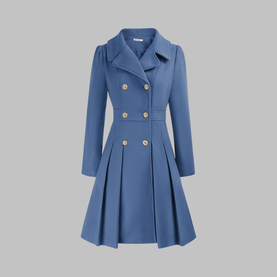 Dami - Classy Double Button Long Sleeve Coat Gray Blue