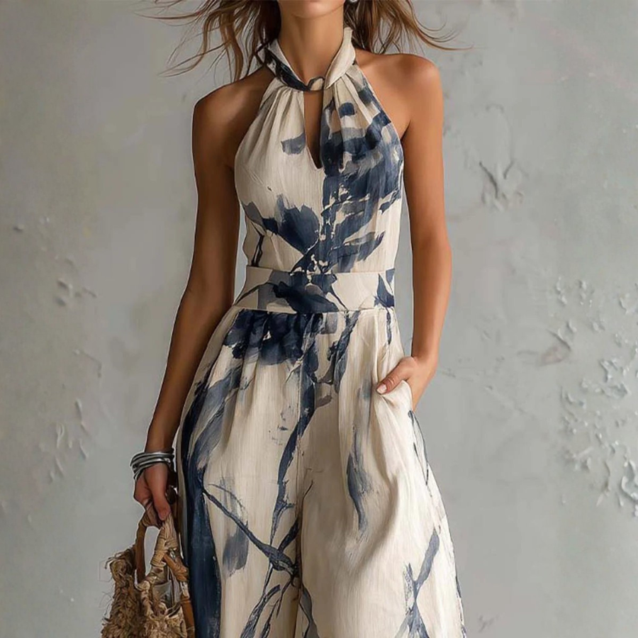 Evelyn - Artistic Print Wide-Leg Jumpsuit