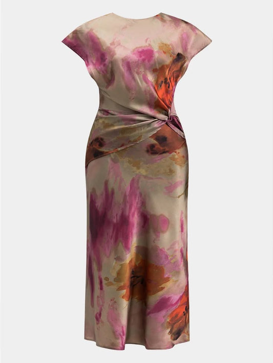 Micas Dress Twist Waist Midi Dress In Pink And Cream Floral Color: