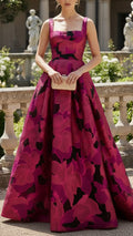 Floral Square Neck Sleeveless A Line Mother Of The Bride Dress