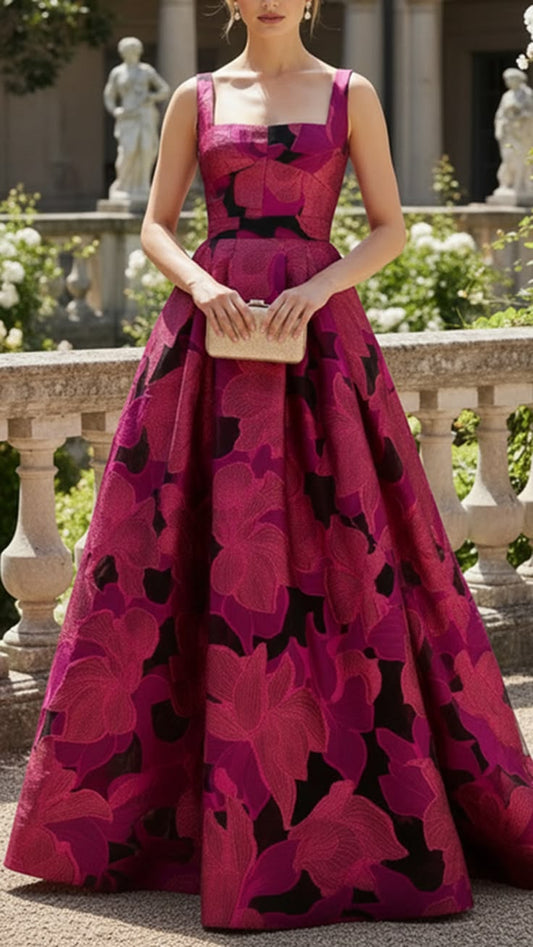 Floral Square Neck Sleeveless A Line Mother Of The Bride Dress