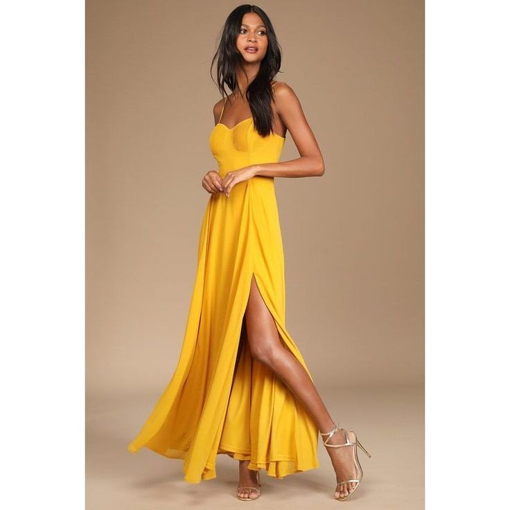 Dress Cause For Commotion Golden Yellow Pleated Bustier Maxi Dress