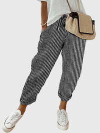Reina | Elegant Women's Pants Black (Striped)