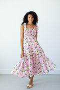 Emma Bow Maxi Dress Pink Hydrangeas