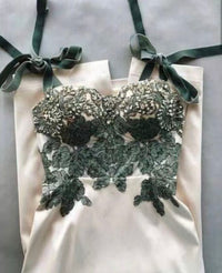 Ankle Length Prom Dress With Dark Green Lace