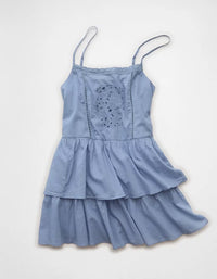 AE Babydoll Lace Embroidered Tiered Mini Dress