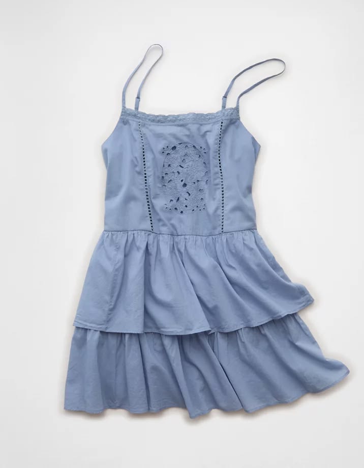 AE Babydoll Lace Embroidered Tiered Mini Dress