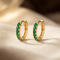 Gold Emerald Hoop Earrings