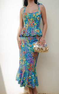 Pauline Peplum Dress, In Painterly Petals