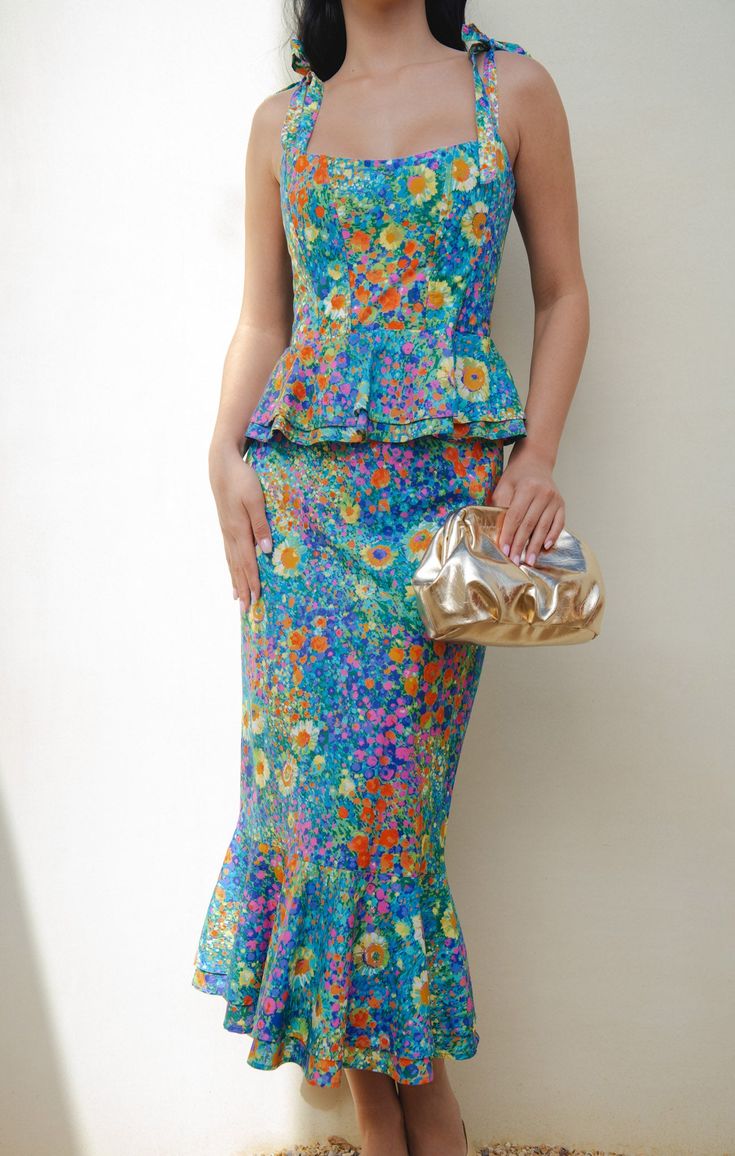 Pauline Peplum Dress, In Painterly Petals
