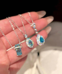 Emerald Cut Blue D Necklace