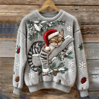 Niamh – Soft Festive Sweater with Cat Detail
