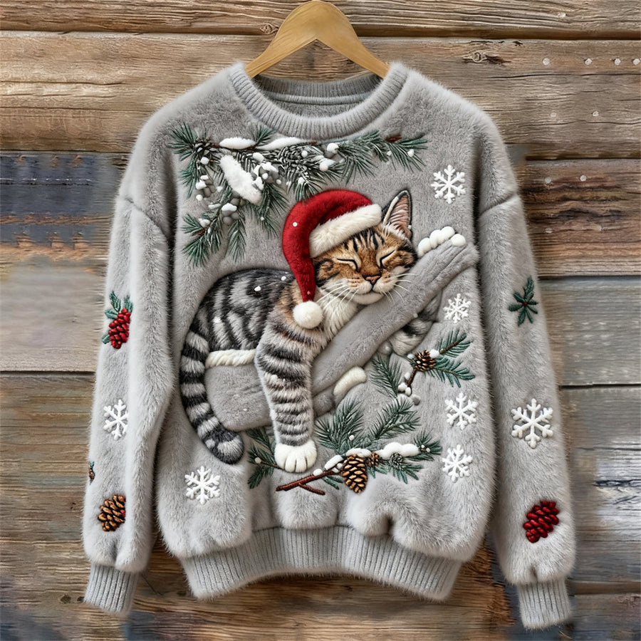 Niamh – Soft Festive Sweater with Cat Detail
