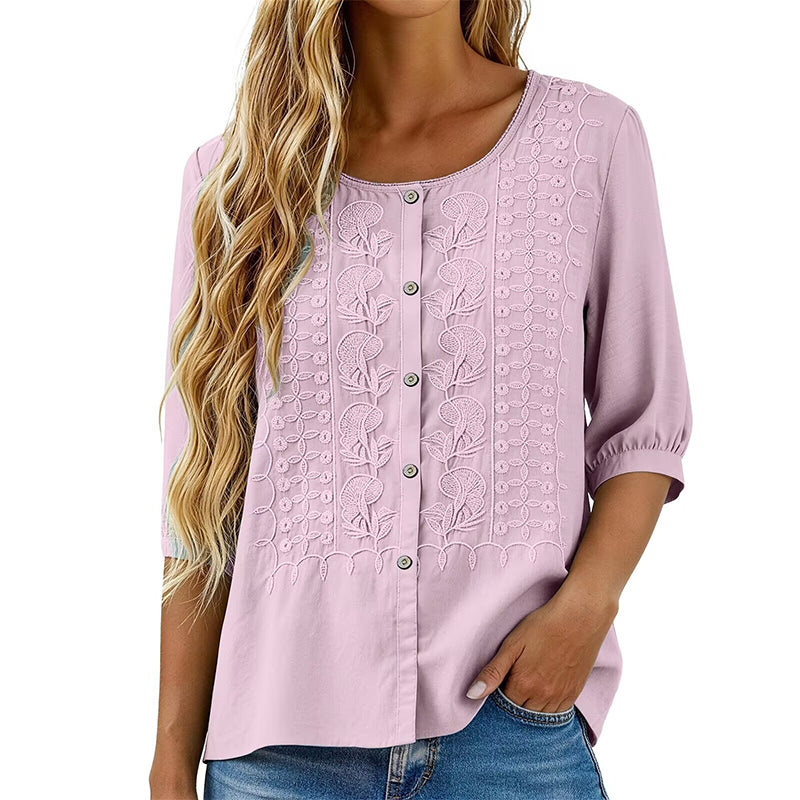 Sarah - Embroidered Cotton and Linen Blouse