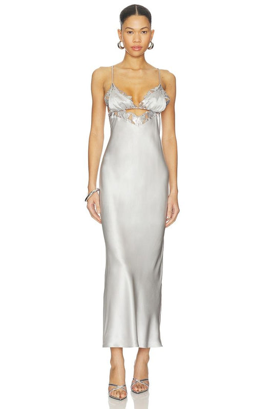 Foil Lily Embroidery Cutout Slip Dress