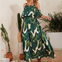 Leave Print Maxi Dress Color: Cream Green Size: Xl