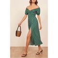 Dress Pearl Off Shoulder Midi Dress In Green Chive Print Romantic Size