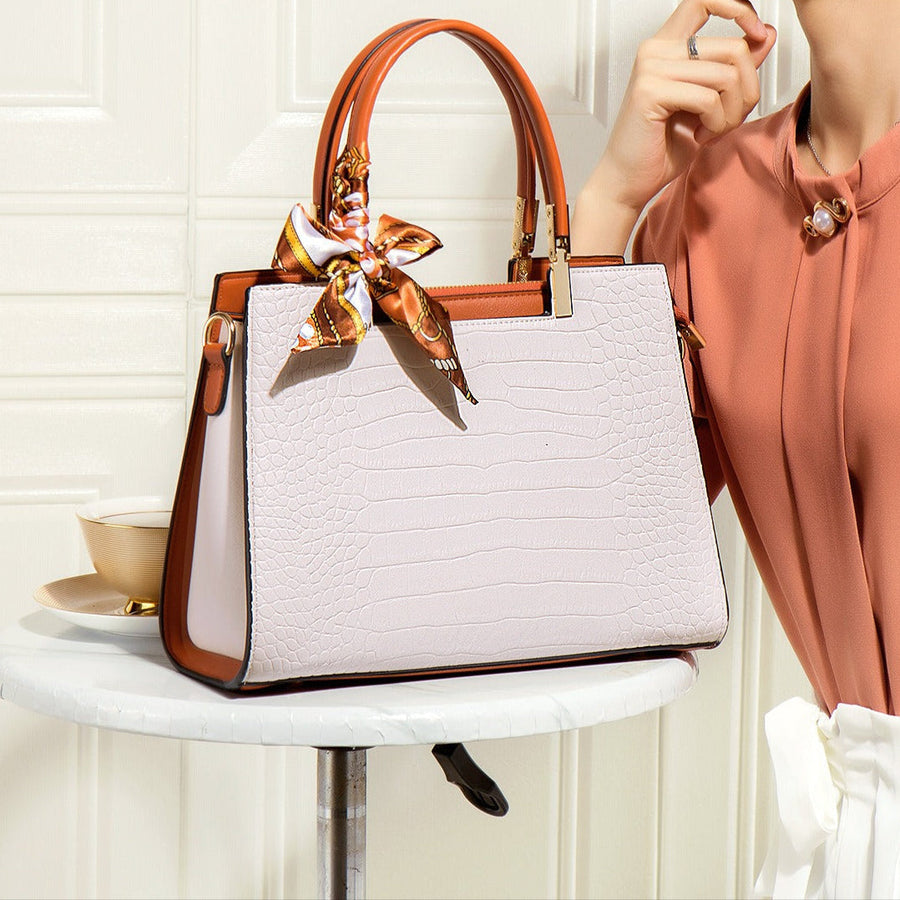 Croc-Effect Handbag with Decorative Scarf - Mireille