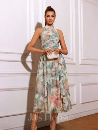 Jjs House Dress Jj's House Azeneth Green Halter Floral Print Chiffon