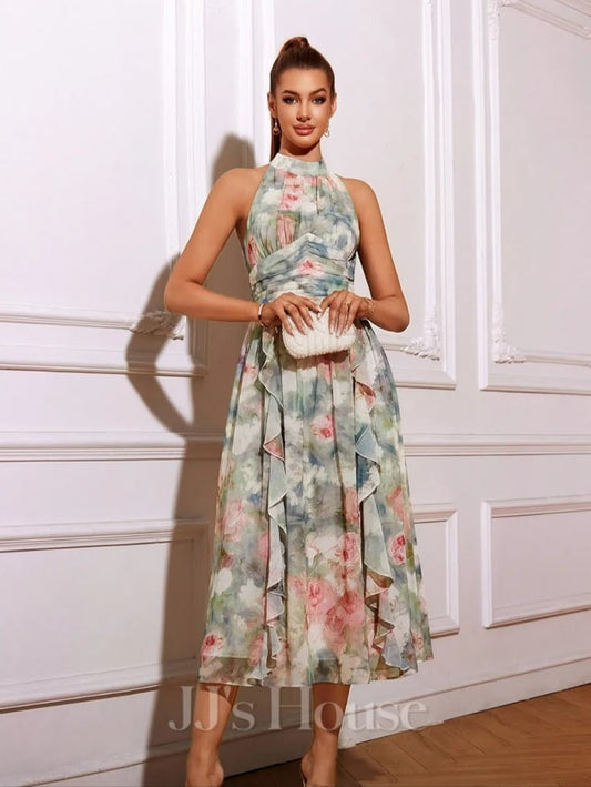 Jjs House Dress Jj's House Azeneth Green Halter Floral Print Chiffon