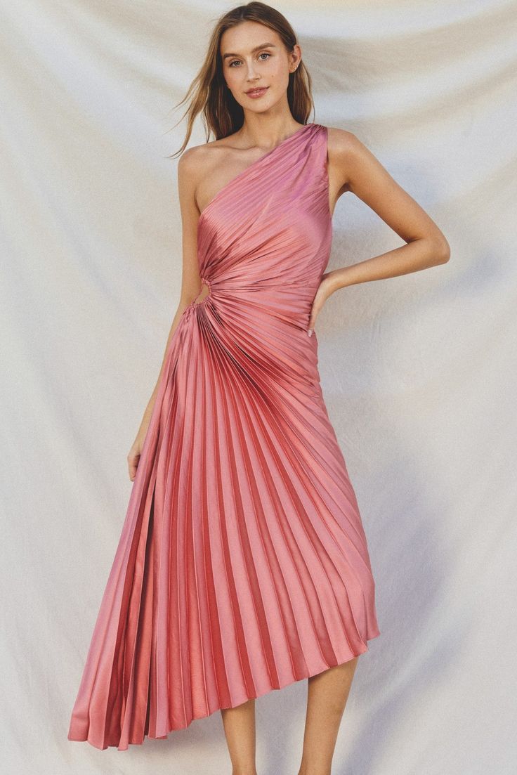 One Shoulder Pleated Gown Rose Large