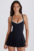 Soft Active Crossback Pleated Tennis Dress In Black