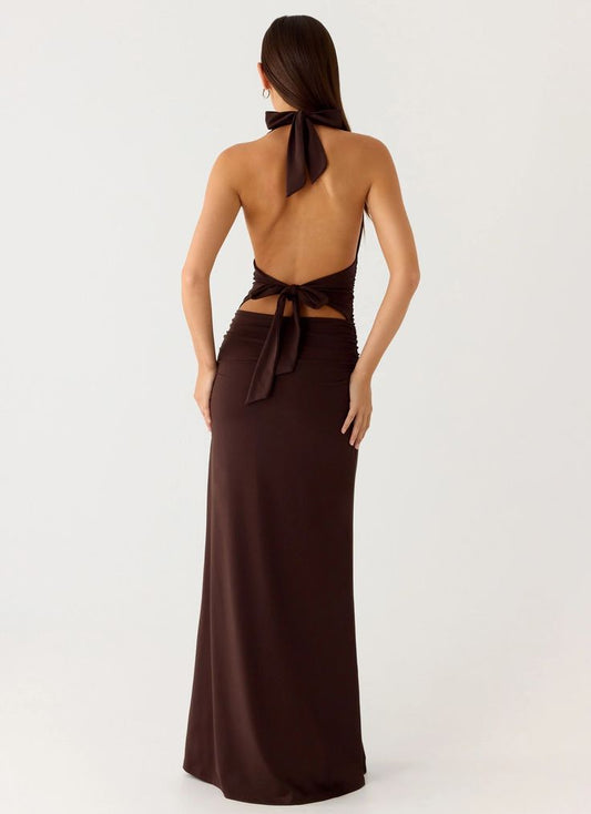 Ilaria Halter Maxi Dress Chocolate