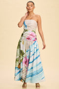 Multicolor Midi Summer Strapless Dress
