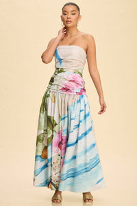Multicolor Midi Summer Strapless Dress