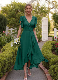 Missacc Dark Green Bridesmaid A Line V Neck Sleeveless Chiffon