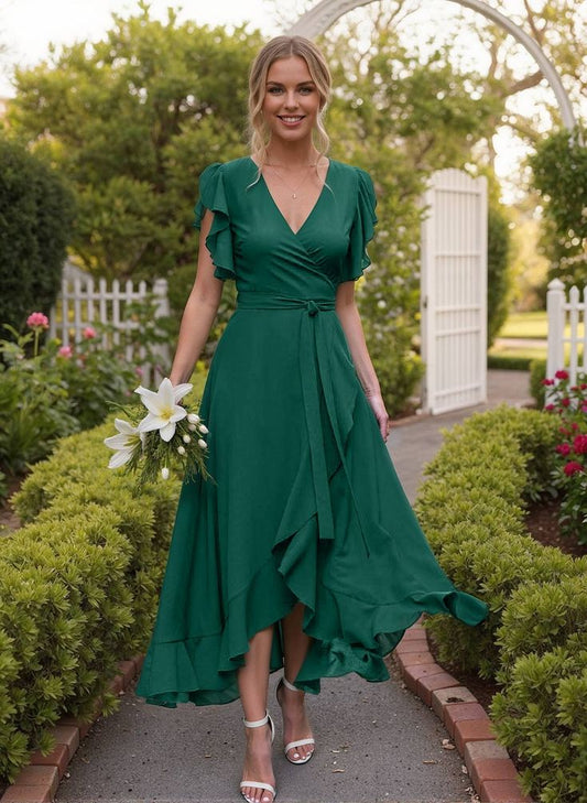 Missacc Dark Green Bridesmaid A Line V Neck Sleeveless Chiffon