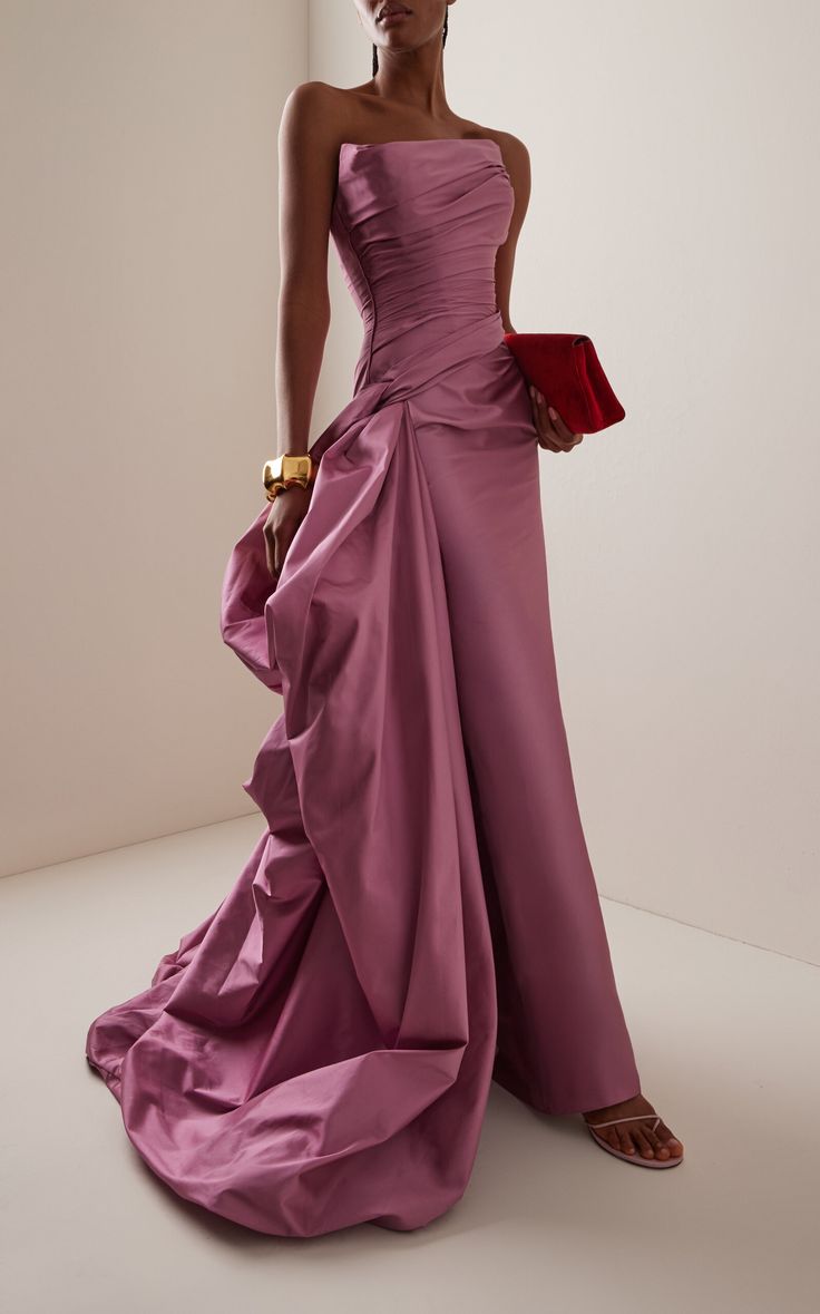 Exclusive Strapless Ruched Taffeta Gown By Marmar Halim Moda Operandi