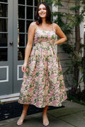 Womens Antoinette Embossed Midi Dress Champagne Multi Floral Size: XS