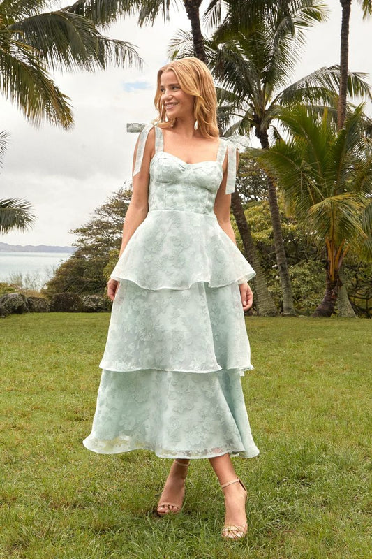 Glamorous Sweetie Sage Burnout Tie Strap Bustier Midi Dress