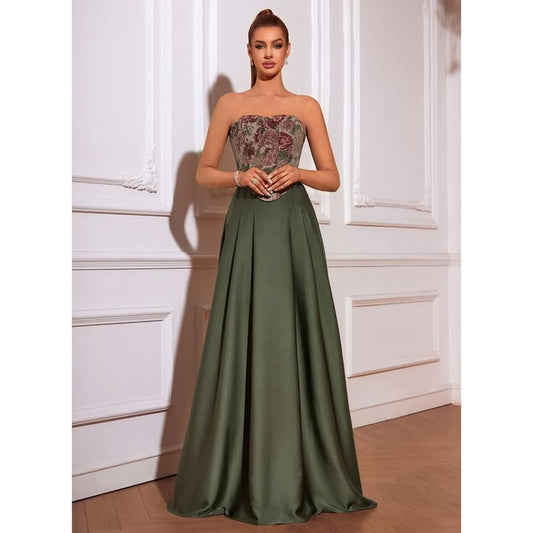 Strapless Jacquard Maxi Dress
