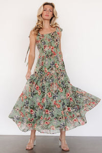 Anita Maxi Dress Green Multi Floral Chiffon