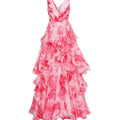Marchesa Notte Dress Marchesa Notte Pink Tiered Printed Chiffon Gown