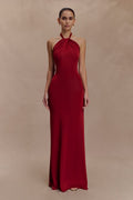 Elyna Slinky Halter Maxi Dress Deep Red