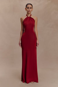 Elyna Slinky Halter Maxi Dress Deep Red