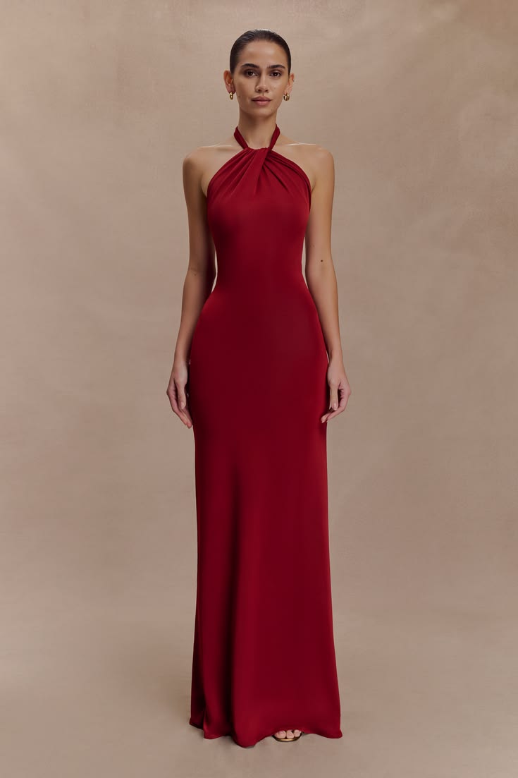 Elyna Slinky Halter Maxi Dress Deep Red