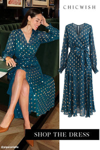 Oval Dots Semi Sheer Split Wrap Dress In Emerald