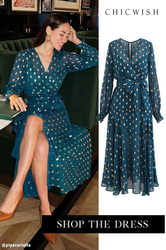 Oval Dots Semi Sheer Split Wrap Dress In Emerald