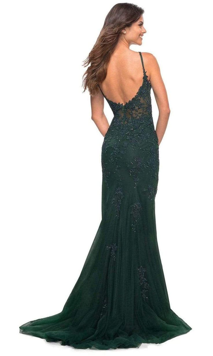 30767 V Neck Beaded Applique Dress
