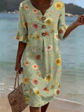 Women's Vintage Sunflower Pattern Print Casual Button Down Cotton