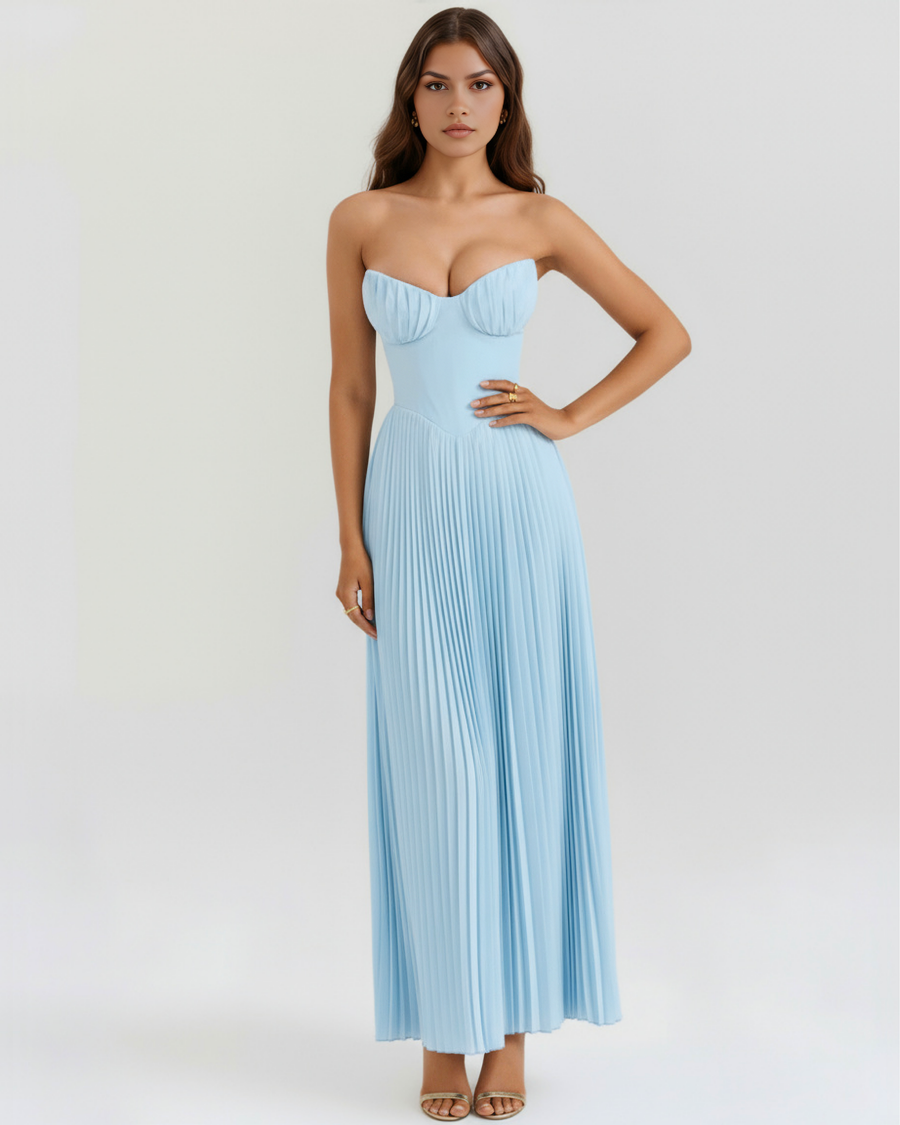 Nola – Ocean Blue Pleated Maxi Dress