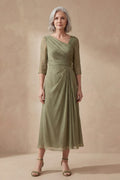 Staubiges Salbei V Ausschnitt Midi Kleid Mutter Der Braut Dress